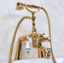 Deck Mounted Gold Color Brass Bathroom Tub Faucet Set + Hand Shower Head Luxury Dual Handle Shower Faucets tna134 2024 - buy cheap