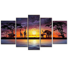Pintura al óleo de elefante y jirafa, pintura al óleo africana de paisaje abstracto de alta calidad, hecha a mano, artista profesional 2024 - compra barato