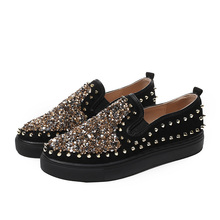 Couple Models Explosion Models Casual Shoes 2019 New Trend Fashion Round Head Rivet Rhinestone Casual Shoes Woman Sapato Feminin 2024 - buy cheap