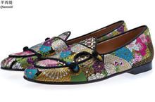 Qianruiti zapatos de boda para hombre mocasines bordados de colores mezclados planos de doble monje zapatos de seda Jacquard zapatos de fiesta para hombre 2024 - compra barato
