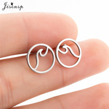 Jisensp Tiny Simple Wave Stud Earrings for Women Stainless Steel Jewelry Earrings Geometric Round Ear Studs Pendientes Brincos 2024 - buy cheap