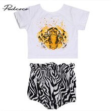 2017 Cute Newborn Infant Baby Boys Girls Tiger Printed Cotton T-shirt Tops+ Short Pants Bloomer Striped Clothes Outfits Clothes 2024 - buy cheap