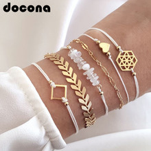 Docona Boho Gold Color Arrow Heart Pink Stone Pendant Bracelets Set For Women Girl Beadeds Layered Charms Bracelets Jewelry 6792 2024 - buy cheap