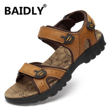 New Fashion Genuine Leather Sandals Men Summer Shoes Outdoor Rubble Soles Popular Men Beach Sandals Casual Men's Shoes 2024 - buy cheap