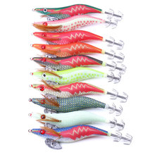 Señuelos de pesca de camarón de madera Artificial, 10 Uds., gancho de calamar, jibia cebo tipo Gamba, Color aleatorio 2024 - compra barato
