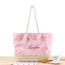 National style new canvas embroidered letters shoulder straw bag fashion summer vacation beach casual weaving handbag 2024 - buy cheap