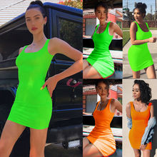 Sexy Fluorescent New Women Deep O Neck Stretch Party Vest Dress Beach Bodycon Mini Dress 2024 - buy cheap