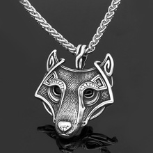 Men stainless steel norse viking oidn wolf head pendant necklace 2024 - buy cheap