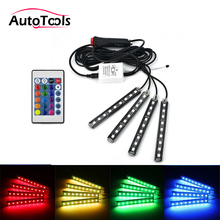 20set/lot 12v Car LED Strip lights RGB SMD Car Interior Atmosphere light for Pathway with remote Controller LED decoration light 2024 - buy cheap