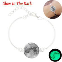 Glowing Moon Bracelet with Silver Color Glass Cabcohon Galaxy Moon Glow in the Dark Charm Bracelet Bangle for Men Women Gift 2024 - buy cheap