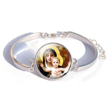 Pulseira cabochão de vidro da virgem maria, pulseira de st jude/st michael/st therês/jesus, joias com fivela, presentes cristãos 2024 - compre barato