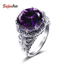 Szjinao Pure 925 Sterling Silver Jewelry Round Amethyst Women Engagement Victoria Wieck Wedding Rings Vintage Wholesale 2024 - buy cheap