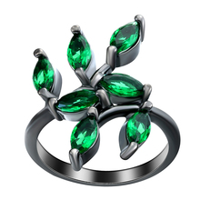 black gold-color finger Rings with green zircon spring leaf leaves micro paved cz zircon wedding party gift Ring for women 2024 - buy cheap