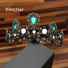 Retro Baroque Water Drop Crystal Black And Green Crown Bronze Rhinestone Bridal Tiaras Wedding Hair Accessories Pageant Diadem 2024 - buy cheap