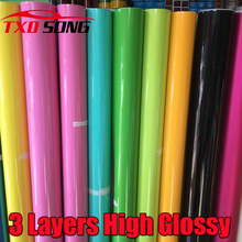 New 3 Layers Glossy Vinyl Film High Gloss Vinyl Black Glossy Car Body Wrap Film With Air Drain 10/20/30/40/50/60X152cm/Lot 2024 - buy cheap