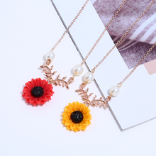 2019 Best Selling Explosion Season New Imitation Pearls Small Orange Flower Necklace Women Long Chain Trendy Sweet Jewelry Femme 2024 - buy cheap