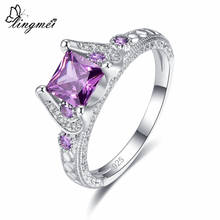 Lingmei Wedding Bridal Princess Cut Purple & White Cubic Zircon Silver Color Ring Size 6-9 For Women Ladies Jewelry 2024 - buy cheap