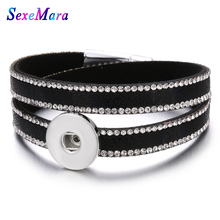 New 18mm Snap Bracelet Jewelry Wide Multilayer Rhinestone Leather Vintage Snap Bracelet DIY Buttons Jewelry for Women Men 2024 - buy cheap