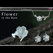 Lotus Fun Moment Real 925 Sterling Silver Handmade Fashion Jewelry Flower in the Rain Jewelry Set with Ring Earring Necklace 2024 - buy cheap