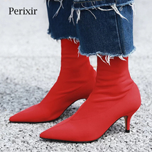 Perixir-Botas de calcetín con punta estrecha para mujer, botines elásticos de tacón alto sin cordones, Sexy, Stilettos, 2020 2024 - compra barato
