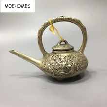 MOEHOMES China Collectible home Decorate Old Tibet silver carving 3 feet Dragon pattern statue tea pot metal crafts 2024 - buy cheap