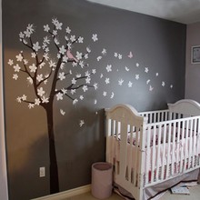 Cherry Blossom Tree Wall Decals Contemporary Large Tree with Birds Butterflies Flowers Wall Stickers for Kids Rooms Mural D636 2024 - buy cheap
