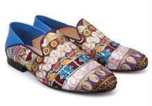 Sapatilhas masculinas bordadas artesanais, cores mistas, para festa de casamento, sapatos casuais, com glitter, loafers 2024 - compre barato
