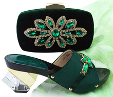 Sapatos italianos de cor verde escuro com bolsa, conjunto de sapatos africanos de alta qualidade para festa feminina, sapatos nigerianos qsl006 2024 - compre barato