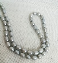 Collar de joyería de 17 ''43cm para mujer, 7x8mm, hecha a mano gris perla redonda ovalada, verdadero agua dulce cultivada, regalo de perla 2024 - compra barato