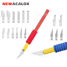 NEWACALOX Aluminum  Precision Art Wood Carving Knife Set Tools With 18 pcs Hobby Blades For DIY Handicraft Carving  Model Repair 2024 - buy cheap