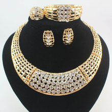 Women Gold Color african beads costume bridal wedding Party Rhinestone Dubai Necklace Bracelet Earrings Ring Jewelry Sets 2024 - buy cheap