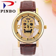 New Brand Men Watches Skull Imitation Skeleton Watch Faux Leather Analog Quartz Watch Fashion Causal Mens Clock reloj PINBO 2024 - buy cheap
