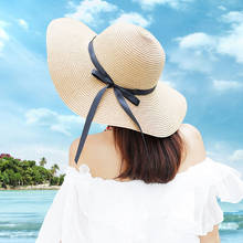 Женская летняя соломенная шляпа с большими широкими полями, Пляжная Складная Солнцезащитная шляпа с УФ-защитой и T8 2024 - купить недорого