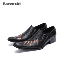 Batzuzhi sapatos masculinos de couro genuíno, sapatos pretos feitos a mão para homens, sapatos formais de couro para negócios 2024 - compre barato