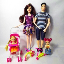 Bonecas de moda tr66 para barbie, conjunto de bonecas para família, 4 pessoas, 1 pai, 2, menina, 1scooter, 1, carrinho de bebê, presente 2024 - compre barato