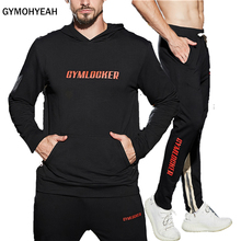 Gymohyeah conjuntos de treino masculinos, de moda esportiva, para academia, com capuz + calças, vestimenta casual para musculação 2024 - compre barato