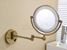 Espejo de bronce montado en la pared para baño, accesorio de 8 pulgadas de latón, con luz LED de aumento 3X/1X, espejo de maquillaje plegable, regalo para mujer 2024 - compra barato