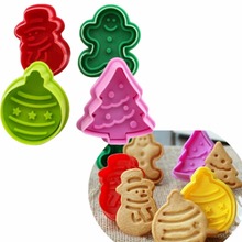 Moldes de decoración para galletas, cortadores de émbolo para galletas, Fondant, muñeco de nieve de Navidad, herramienta para manualidades de azúcar, sello de galletas, 4 Uds. 2024 - compra barato