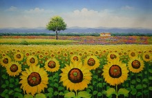 Pintura a mão em tela linda flor, pintura a óleo, moderna, girassol, fazenda, paisagem, pintura de parede para sala de estar 2024 - compre barato