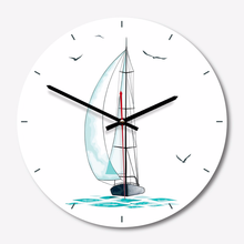 Wooden Wall Clock Acrylic Boat Print Hanging Clocks Brief Modern Sea Fish Needle Mute Children Bedroom Watch Home Decor 2024 - buy cheap