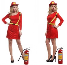 Women Adult Fireman Dress Up Female Halloween Truckman Costume Dress+Hat+Belt Party Performance Clothes Chorus Stage Clothes 18 2024 - buy cheap