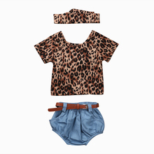 Adorable Baby Girl Outfit Clothes Infantil Girls Leopard T-Shirt Short Sleeve Tops Kids Girl Denim Shorts Pants Clothes Outfits 2024 - buy cheap