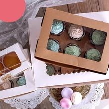 Large Brown Muffin packaging 6 cupcake boxes 8,Kraft paper gift cake box with pvc window, 4 cupcake packing craft box 2024 - buy cheap