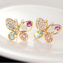 Hollow Shiny Colorful cystal Simulated Pearl Butterfly Stud Earrings for women 4ED21 2024 - buy cheap