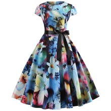 Women Retro Vintage Dresses Summer Hepburn 50s 60s Rockabilly Floral Print Bow Pinup Ball Grown Party Robe Plus Size Vestidos 2024 - buy cheap