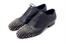 New Style Black Elegent Round Toes Genuine Leather Rivet Lace Up Leather Dress Shoes Men Youth Casual Shoes Free Shipping 2024 - buy cheap