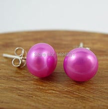 Wholesale Pearl Earrings  - AAA 8-8.5MM Deep Pink Color Natural Freshwater Pearl Stud Earrings - Free Shipping 2024 - buy cheap