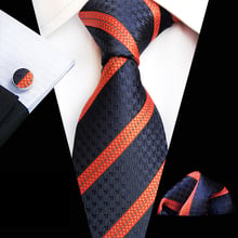 3 Pcs/Set 8cm Man Formal Ties Set Dark Blue Orange Striped Necktie with Handkerchief Cufflink 2024 - buy cheap