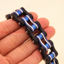 Pulseiras masculinas góticas, prateadas, azul e pretas de aço inoxidável, bracelete de corrente de motociclista, joias de 8.46 "x 21mm 2024 - compre barato