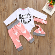 Newborn Baby Girl Clothes Sets White Tops Romper Letter Print Deer Pants Headband Hat 4pcs Outfits Set Baby Girl Autumn Clothing 2024 - buy cheap